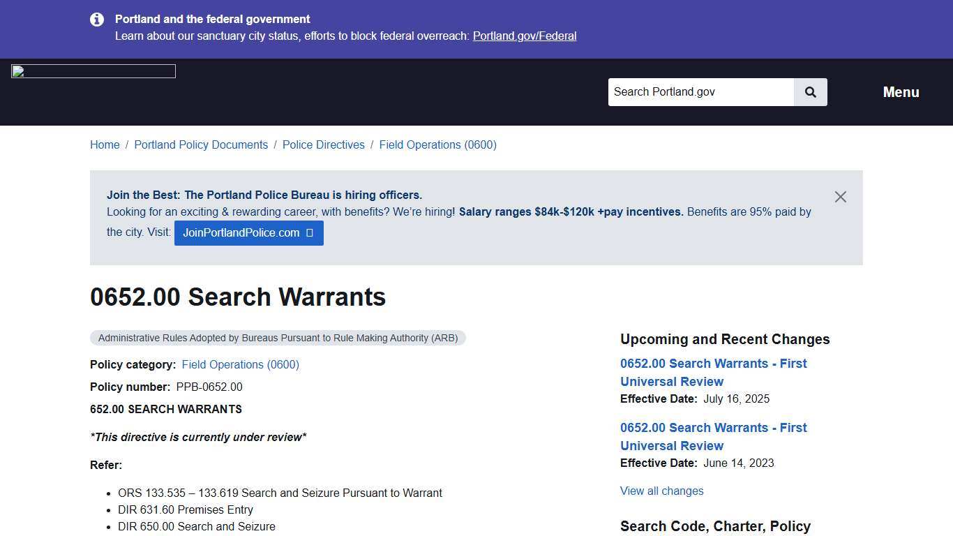 0652.00 Search Warrants Portland.gov